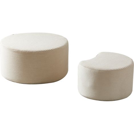 Set de tables basses 2 pièces, tables basses rondes rembourrées, lot de 2 pour le salon, table basse ronde moderne en mousse, table d’appoint, ottoman, aucun montage nécessaire (1/4)