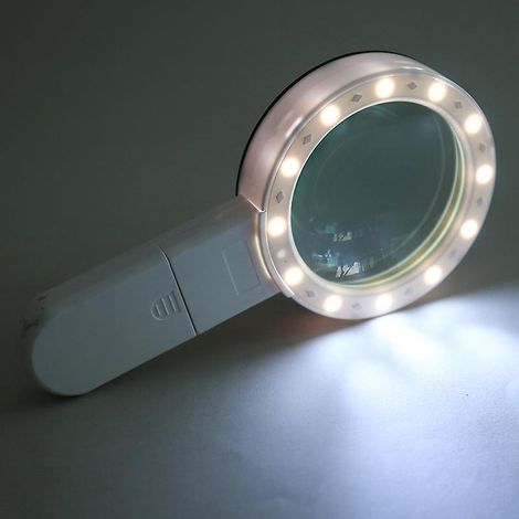 Einteilige Lupe mit 12 LED-Leuchten, tragbare Leselupe mit Doppelglaslinsen, 30-fache Vergrößerung, geeignet zum Lesen für ältere Menschen, Münzen usw. (1/5)