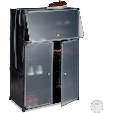Meuble Chaussures Plastique XXL étagère 6 casiers système Plug-in 24 Paires 94 x 61,5 x 31,5 cm, Noir (1/5)