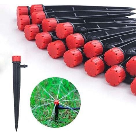 Sistema de riego, emisores de goteo para tubería de riego por goteo de 1/4", goteros de flujo de agua ajustables en 360 grados en estaca de flecha de 5 pulgadas, goteros de riego (1/4)