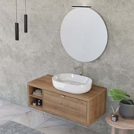 Mobile bagno sospeso 110 cm rovere miele Master lavabo 42,5 e specchio 80 (1/5)