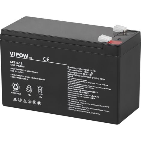Batterie gel rechargeable - VIPOW - 12V - 7.5Ah - Sans entretien