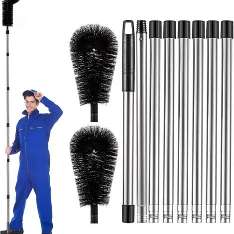 Irovami Kit de nettoyage de 4 mètres (brosse de nettoyage incluse) – Nettoyage de toiture et enlèvement des débris sans échelle, tête de brosse réglable, rangement pratique, noir (1/5)