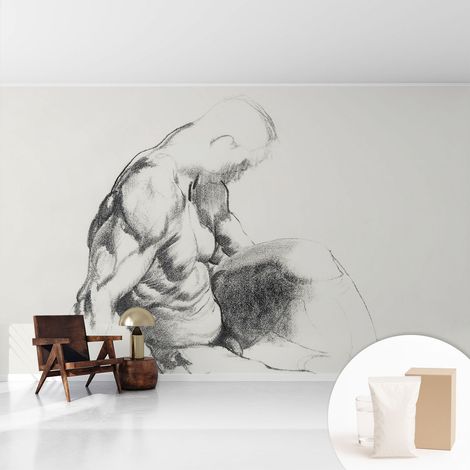 Tapete Vliestapete mit Kleber für Wohnzimmer Schlafzimmer Küche - Wanddekoration Männliche Skizze 416x254 cm (1/5)