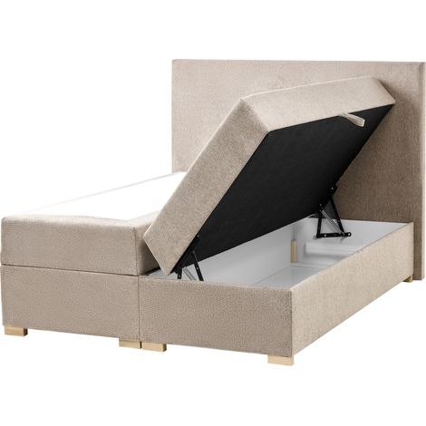 Cama continental con almacenaje elevable de tela 120 x 200 cm con cabecero gris pardo Major