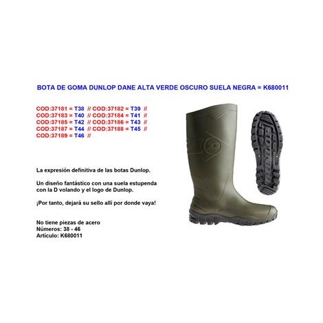 DUNLOP BOTAS DE AGUA GOMA VERDE CAÑA ALTA DANE N° 47K680011
