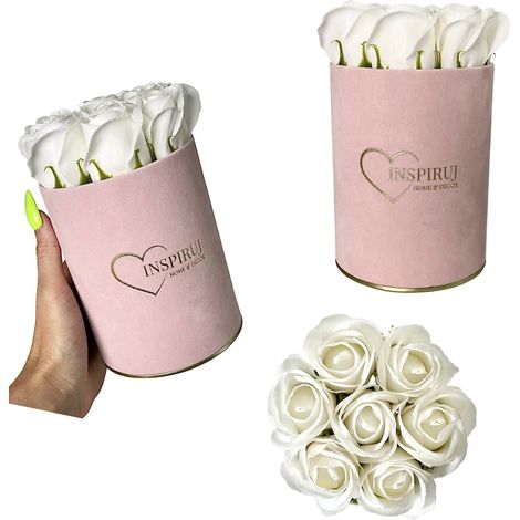 Flowerbox Inspiruj - Scatola rosa con rose di sapone - n. 19 Bianco (1/5)