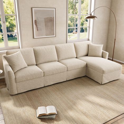 Sofá esquinero - 274 x 128,5 x 83 cm - chaiselongue con almacenamiento, fundas desenfundables lavables, 4 plazas - moderno - lino - beige (1/5)