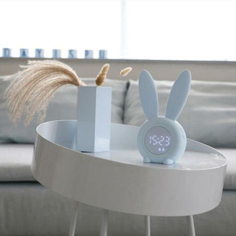 Réveil numérique pour enfants Lapin Veilleuse Horloges multifonctions (Bleu) (1/2)
