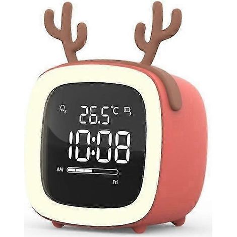 Réveil LED multifonctionnel rechargeable USB en forme de cerf pour enfants, orange. (1/4)