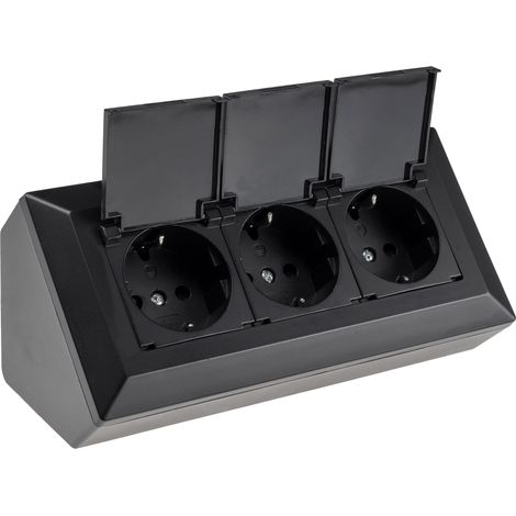 Bloc multiprise CHILITEC 23933, 3 prises, avec capuchons de protection, 250V/16A, noir