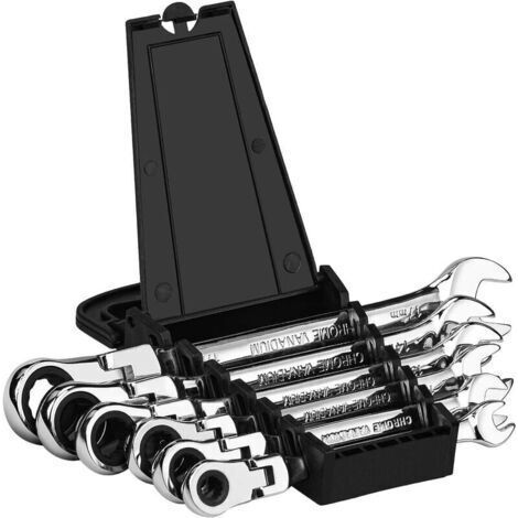 Alovez - Jeu de 6 clés à cliquet mixtes 72 dents – Acier au chrome vanadium – Inclinaison 180° – Pour espaces restreints (1/5)