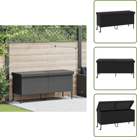 Caja de jardín con ruedas - vidaXL Caja almacenaje jardín ruedas ratán sintético negro 160x55x75cm - Caja de almacenamiento sintético