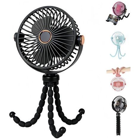 17cm (6.7 inch) clip-on stroller fan, 5-speed mini portable fan with flexible stand, 360° rotation, USB rechargeable. (1/5)