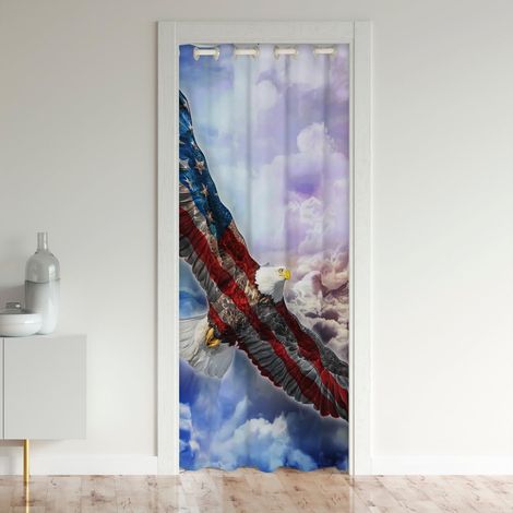 Drapeau Des États Unis Rideau de Porte Doorway Privacy Condor Rideau Gilet Invisible Drapeau États Unis Étoile Rideau de Slogan 86x203 Rayures Animaux Oiseaux Sauvages Rideaux de Séparation Chambre - (1/5)