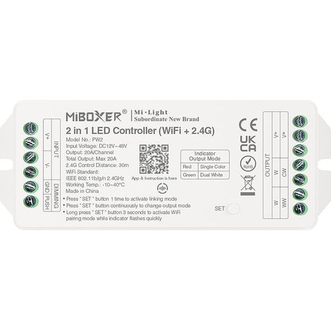 Driver LED MiBoxer PW2 (20A, 12-48V, WiFi+2.4G) per strisce monocromatiche/CCT (1/3)