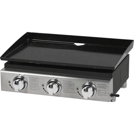 Habitat Et Jardin – Plancha à gaz 3 brûleurs 7,5 kW – Surface de cuisson 58 x 39,5 cm – Structure acier inoxydable – Système d'allumage piezo
