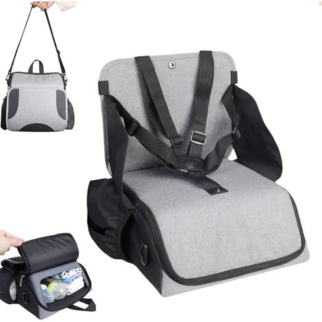 Booster seat for children, travel high chair for babies, foldable baby eating chair, table seat, seat cushion, with backrest and adjustable seat straps, easy to clean, stable, for home and travel (gre (1/5)