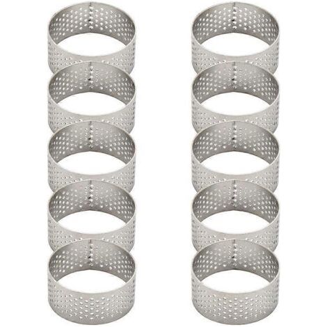 10 cercles à tarte ronds en acier inoxydable perforés et sans soudure de 4,5 cm avec trou-- (1/5)