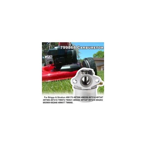 Carburateur 799868 pour Briggs & Stratton 499617 498170 497586 498254 497314 497347 497410 694202 693909 692648 + Support de filtre à air 795259