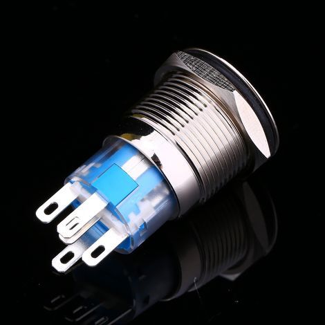 Interrupteur à bouton poussoir métal 19mm LED bleue, anneau lumineux, 12V pour voiture, bouton toggle avec voyant. (1/5)