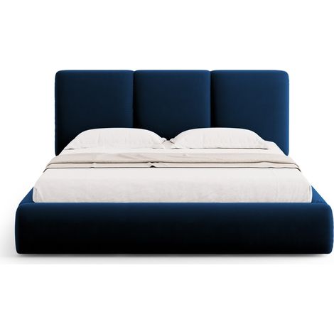 Lit coffre avec tête de lit 200x200cm en velours bleu roi (1/5)