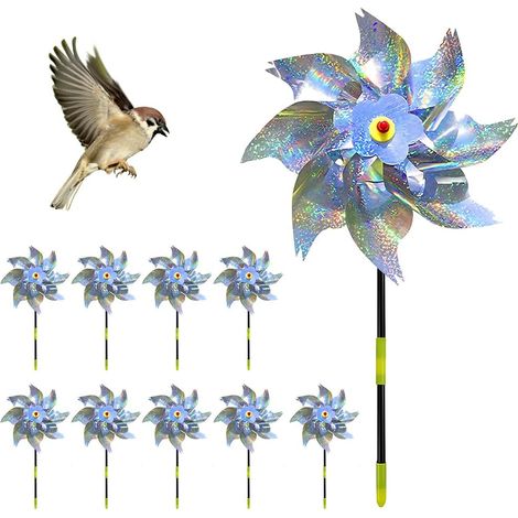 10 pièces moulin à vent réfléchissant anti-pigeons et oiseaux pour jardin, verger et cour. (1/5)