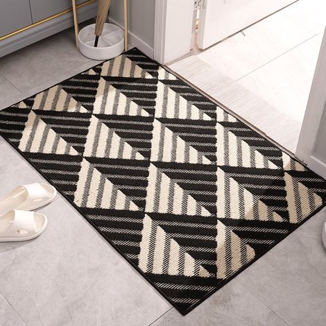 Tapis d'extérieur antidérapant et absorbant, lavable en machine, tapis d'intérieur anti-poussière pour chiens, entrée, couloir, cuisine, noir et blanc 4,50 x 80 cm (1/5)