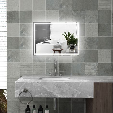 LED-Badezimmerspiegel zur Wandmontage 70 x 50 x 4 cm, Touchschalter, IP44, Silber OKMYHOME (1/5)