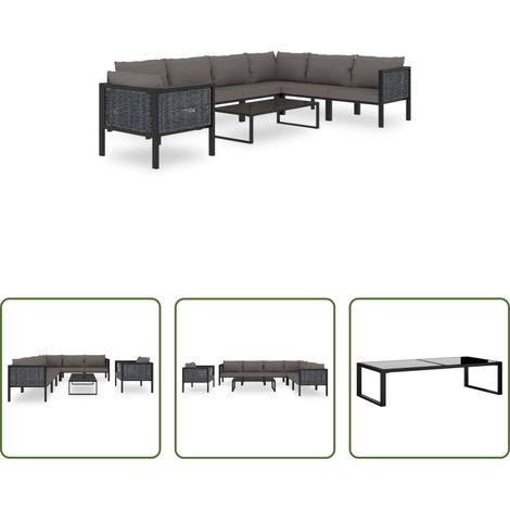 vidaXL Canapé en résine - Salon de jardin 8 pcs avec coussins Résine tressée Anthracite (1/5)