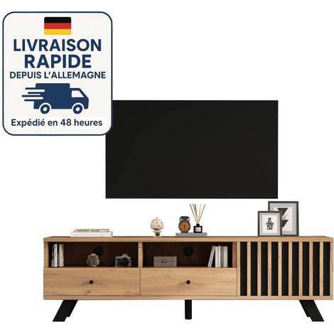 Mueble de TV de 150 cm - Dos cajones - apto para un televisor de salón de 60 pulgadas, color madera natural (1/5)
