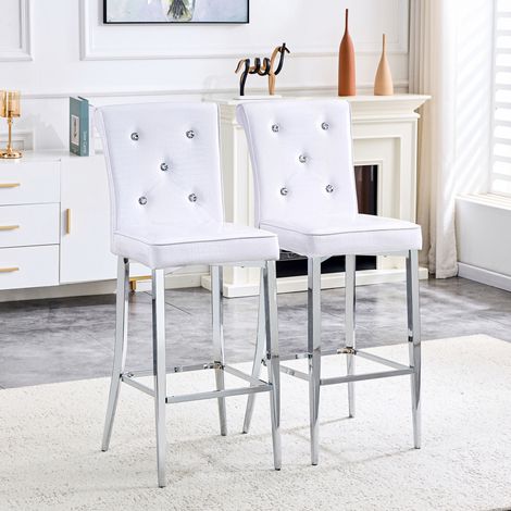 MEUBLIV Chaise de bar 54,1x43,2x114,3 cm blanc – lot de 2, dossier haut, pied chromé (1/5)