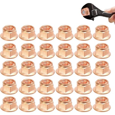 Ecrous de collecteur d’echappement M8 Lot de 30, ecrous hexagonaux autobloquants pour Goujons, Fixation de collecteur Auto Compatible Filetage M8 x 1,25 pour Entretien et Remplacement