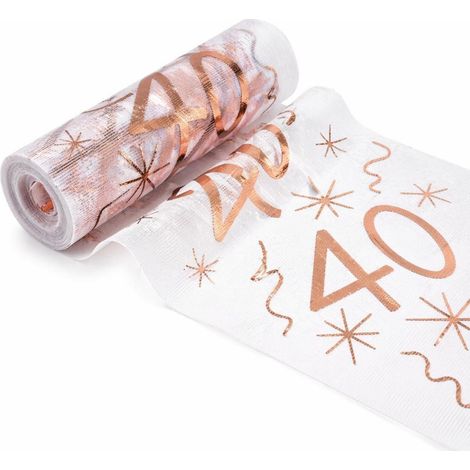 Tischläufer 40. Geburtstag Roségold Netzstoff 28cm x 10m zuschneidbar