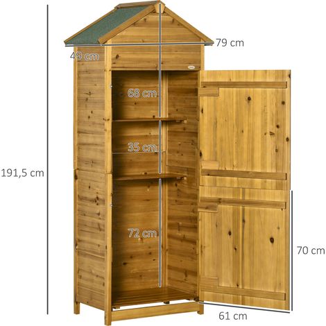 Abri de jardin en bois naturel, armoire à outils, meuble de jardin, cabane de jardin, abri de jardin, 2 étagères, résistant aux intempéries, 2 portes, 79 x 49 x 191,5 cm (1/5)