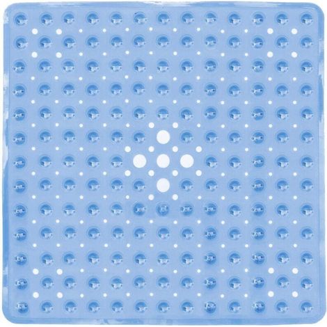 Tapis de douche, 53 x 53 cm, antidérapant, résistant aux moisissures, carré, avec ventouse, absorbant, sans BPA, antibactérien, lavable en machine, avec trous de drainage - Bleu (1/5)