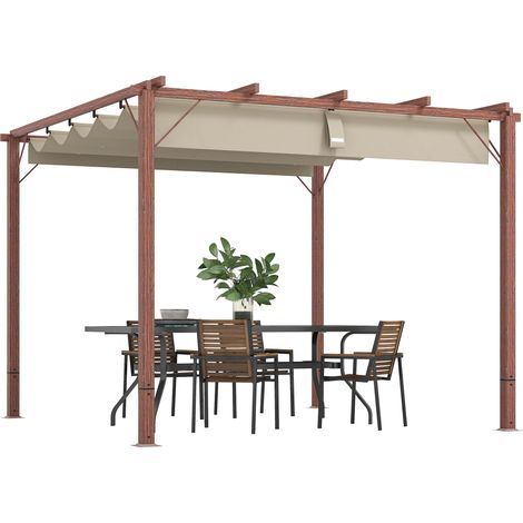 Outsunny 3 x 3(m) Aluminium Garden Pergola with Retractable Roof, Natural (1/5)