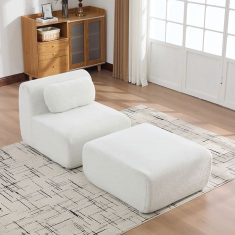 Canapé modulable à compression en tissu chenille, garni de mousse haute résilience 30D. Facile à déplacer et doté d'une base antidérapante, il est idéal pour les salons et autres espaces. Coloris ivoi (1/4)