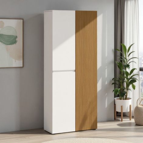 Armadio Multiuso Grande Palasio, 10 Ripiani, Cassetti Made in Italy, 12 Vani, 80x200h cm Bianco Lucido (1/5)