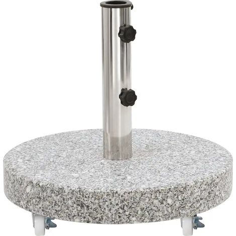 Socle de parasol rond 45 cm stable et facile à déplacer avec roulettes en granit gris (1/5)