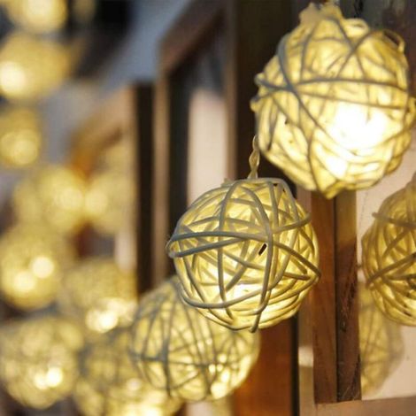 Guirlande Led - Boules Rotin - 5 M - Blanc Chaud - Ip44 - Extérieur Intérieur - 40 Led (1/4)
