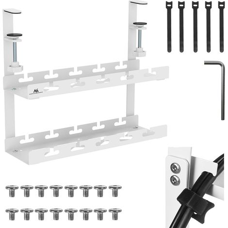 Support de câble sous évier pour multiprise  Fixation de serrage sans outil  40 cm Organisateur pour bureau, bureau à domicile, poste de jeu jusqu'à 5 kg (blanc, 2 niveaux/longueur : 400 mm) (1/5)