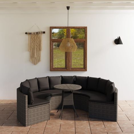 7-tlg. Garten-Sofagarnitur mit Auflagen Poly Rattan Grau