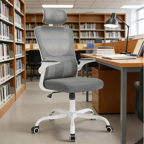 Bürostuhl ergonomisch mit Netzrückenlehne grau OKMYHOME (1/5)