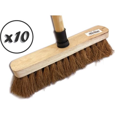 Balai de ménage en fibres de coco naturel Semelle bois Douille vissante plastique - Lot de 10 - Manche bois