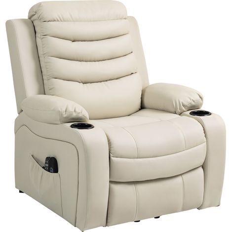 Fauteuil inclinable électrique avec assistance au relevage, massage, chauffage, ports USB, PU, couleur crème (1/5)