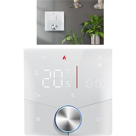 Thermostat de chauffage électrique programmable WiFi avec bouton et écran LCD couleur, panneau de contrôle de la température, 16 A, compatible avec Alexa (blanc). (1/5)