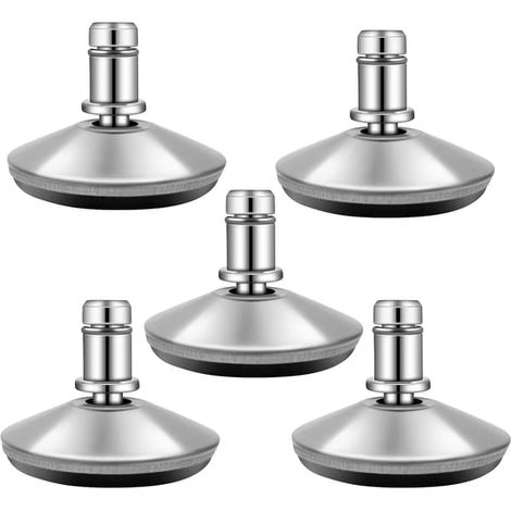 Roulettes de rechange pour chaises de bureau, roulettes fixes réglables avec patins en feutre auto-adhésifs, lot de 5 (noir/argent) (1/5)