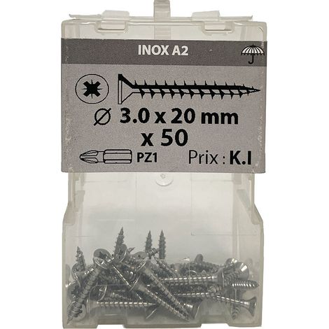 50 vis agglo 3x20mm fraisée Pz  inox A2 Viswood