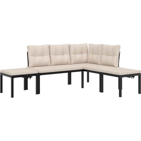 Maison Exclusive - Salon de jardin avec coussins 4 pcs noir acier enduit de poudre (1/5)